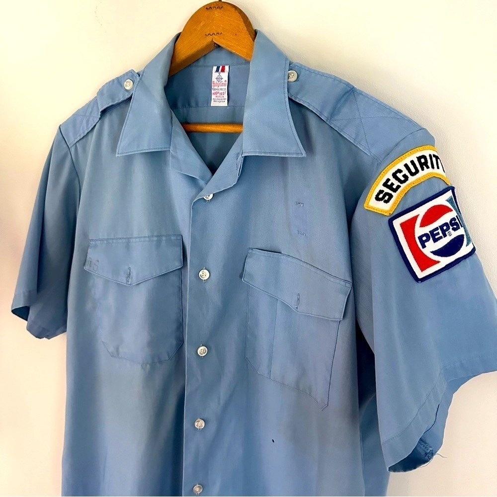 Vintage 70s Flying Cross Pepsi Security Uniform Top Thrashed Sz M/L
